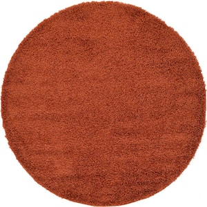 Solid Shag Terracotta 6 ft. Round Area Rug