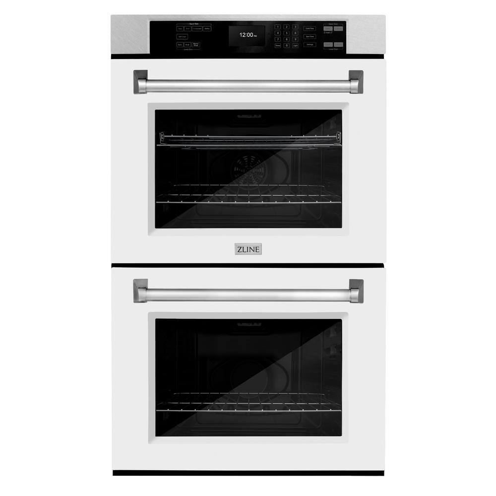 ZLINE Kitchen and Bath Professional 30 in. Double Electric Wall Oven with True Convection in DuraSnow Stainless Steel with White Matte Doors