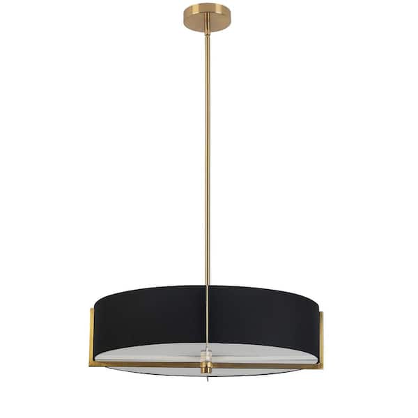 Dainolite Preston 4 Light Aged Brass Shaded Pendant Light with Black Fabric Shade