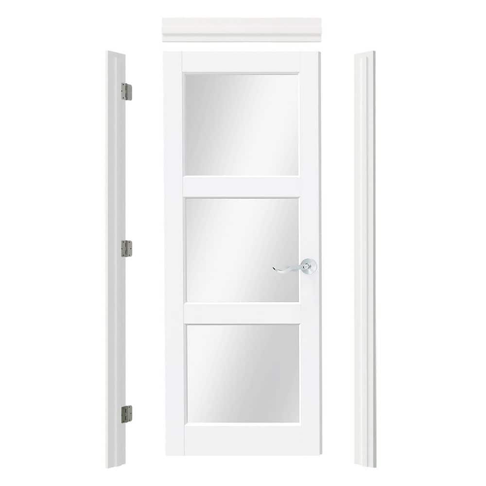 32 in. x 80 in. 3 Lite Mirrored Glass, White Composite Prehung Interior Door Left-Handed Quick Assemble Jamb and Handle price history on PriceWatchPro