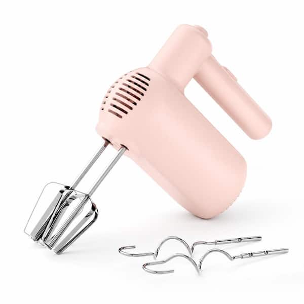 Lightweight 5-Speed Handheld Electric Hand Mixer with Stainless Steel Beaters and Dough Hooks, Pink