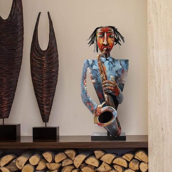"The Saxophonist" Mixed Media Inregular Iron Hand-Pinted Colorful Art Sculpture