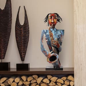 "The Saxophonist" Mixed Media Inregular Iron Hand-Pinted Colorful Art Sculpture