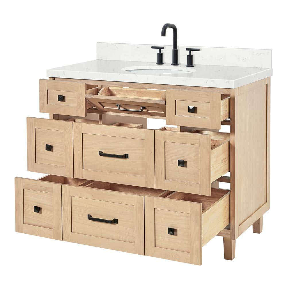 Monroe 42" Light Oak Single Sink Vanity with Carrara Quartz Top
