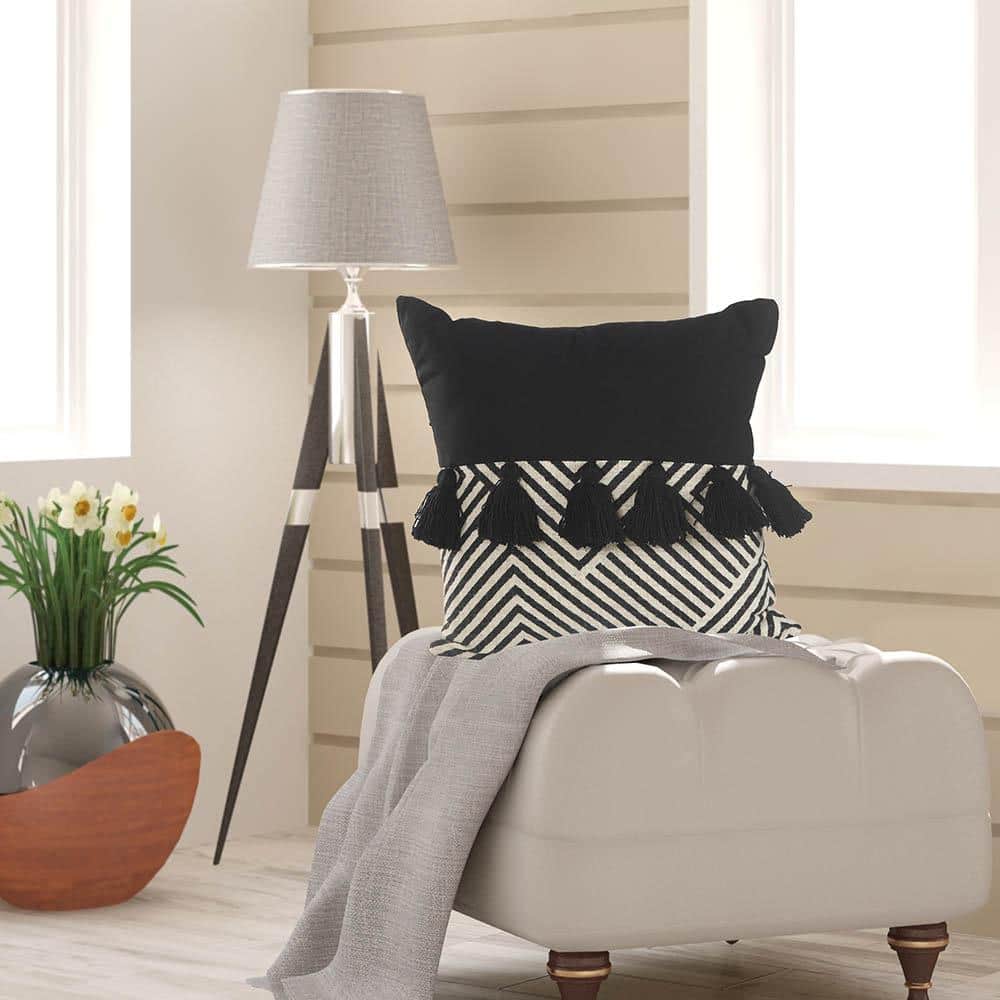 20" Black and White Chevron Throw Pillow