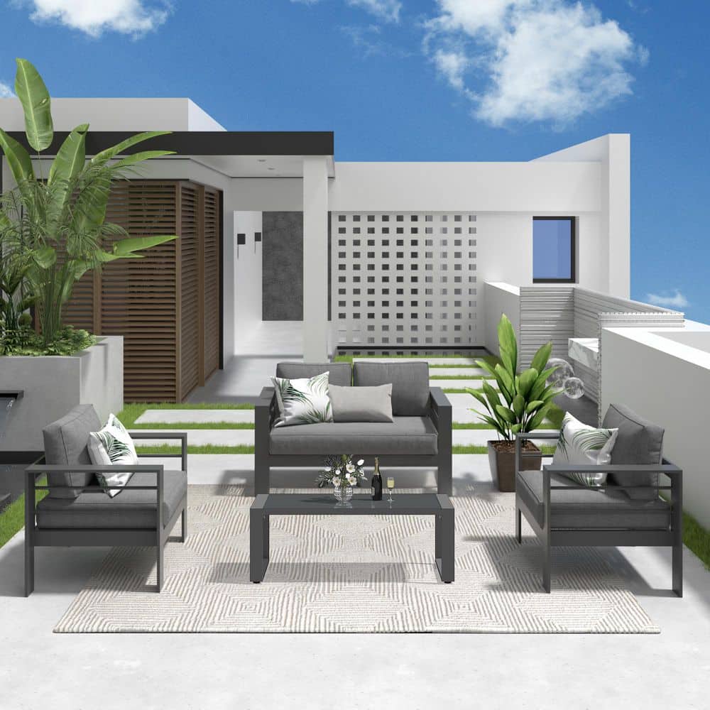 4-Piece Aluminum Patio Conversation Set with Gray Cushions price history on PriceWatchPro