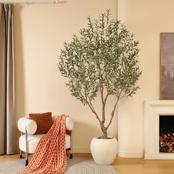 DR.Planzen Artificial 8 ft. Olive Tree with 18 in. White Planter