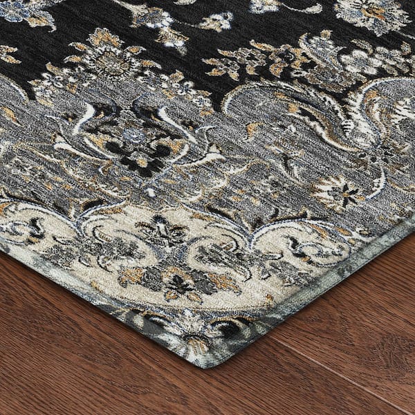 Mayfield Premium Machine Washable Abstract AMF2495 Black 2 ft. x 3 ft. Accent Rug