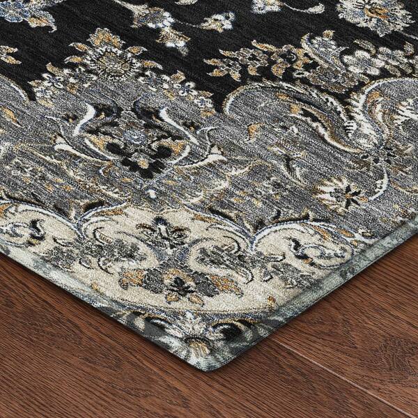 Mayfield Premium Machine Washable Abstract AMF2495 Black 9 ft. x 12 ft. Area Rug
