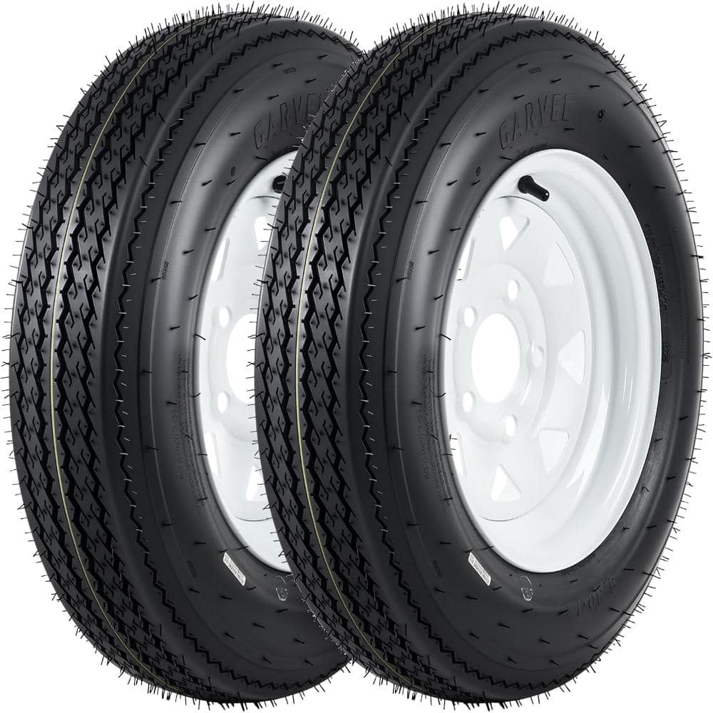 "2-Pack 5.30-12 Trailer Tires on White Rims 6PR, 5-Lug 4.5"" Bolt Circle & 72mm Bore for Boat, Cargo & Garden Trailers" price history on PriceWatchPro
