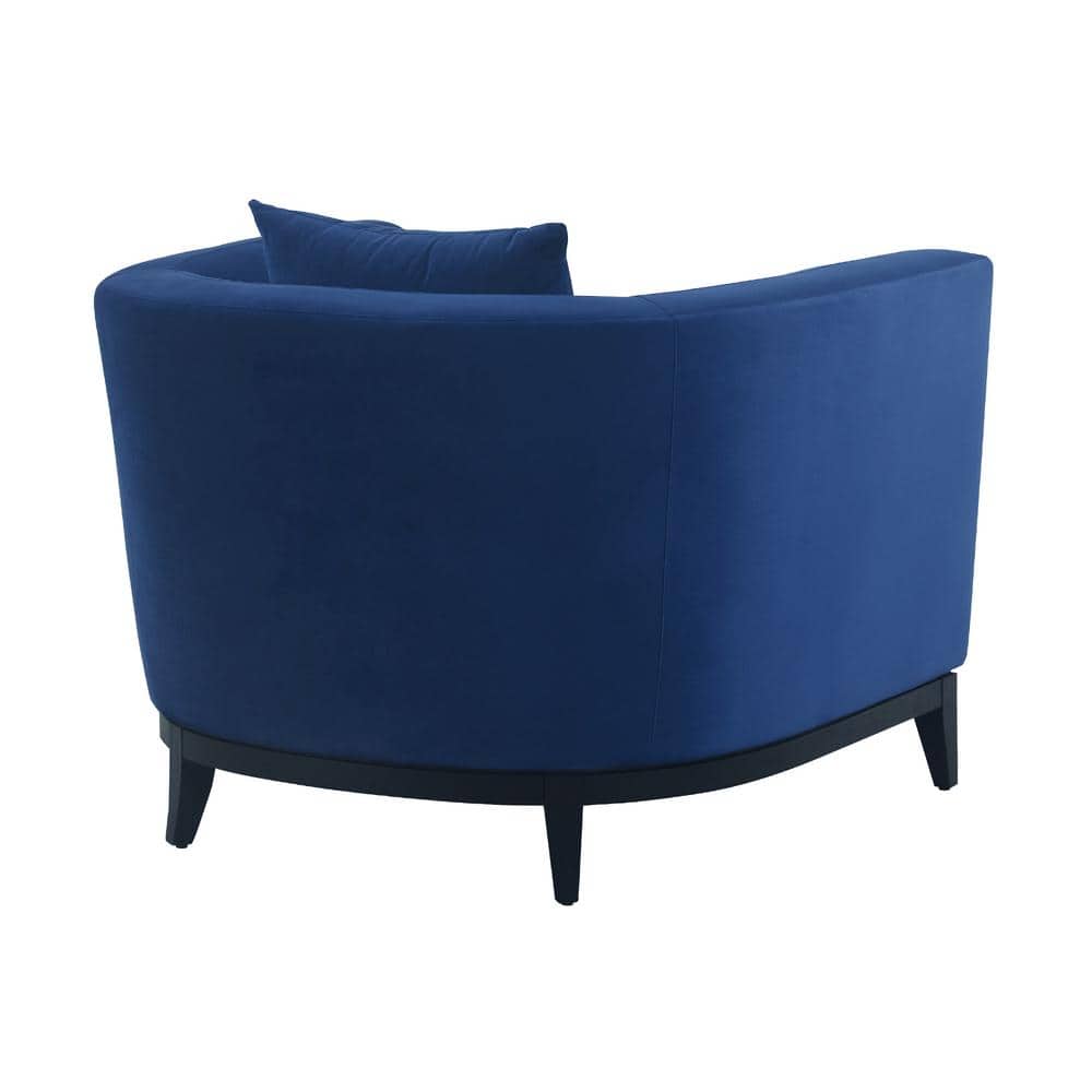 Contemporary Blue Velvet Barrel Accent Chair with Black Base
