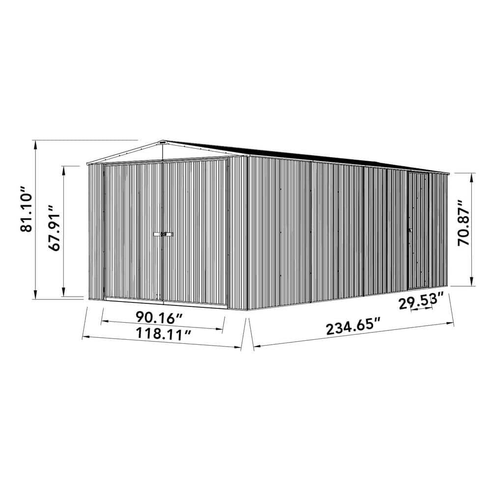 Large Gray Metal Double Door Storage Shed 10' x 20'