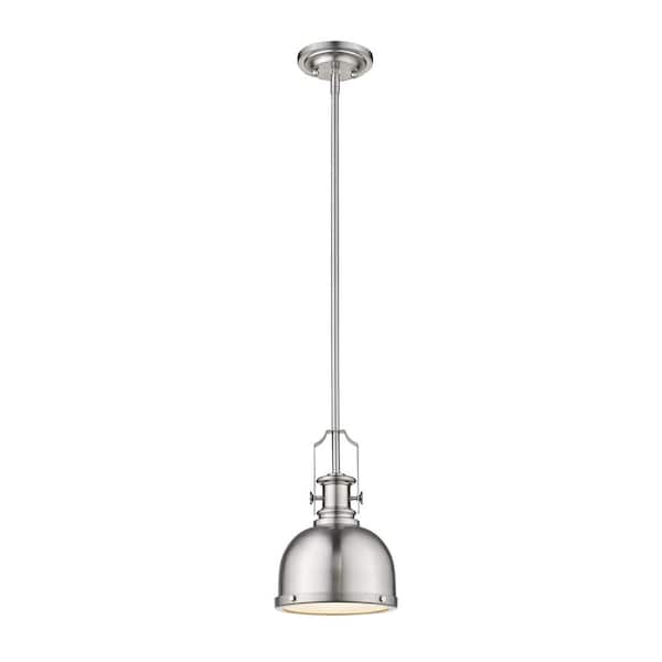 Unbranded 1-Light Brushed Nickel Mini-Pendant with Brushed Nickel Metal Plus Glass Shade