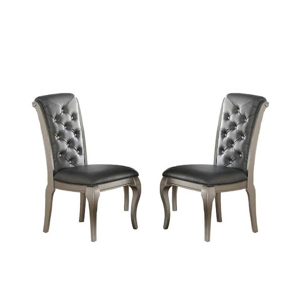 Liboria Solid Wood and Silver Faux Leather Dining Chair (Set of 2)