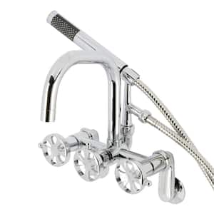 Belknap 3-Handle Wall-Mount Clawfoot Tub Faucet with Hand Shower in Polished Chrome