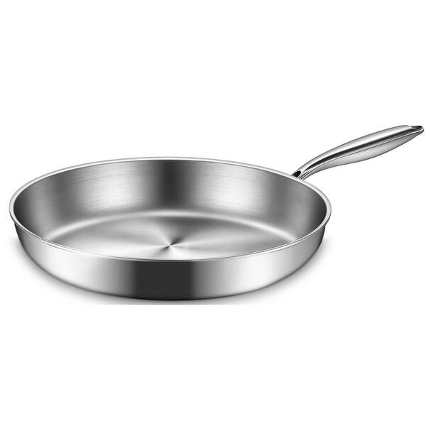 12 Inch Tri-Ply Stainless Steel Frying Pan with Detachable Handle, Induction Compatible, Dishwasher and Oven Safe