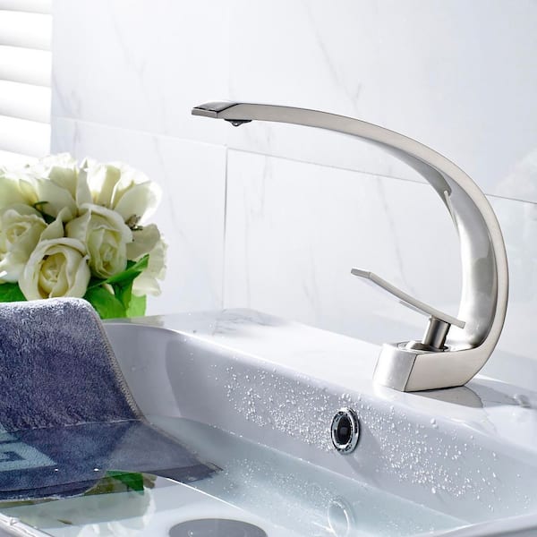 Single Handle Single Hole Low-Curve Bathroom Faucet Bathroom Sink Faucet in Brushed Nickel