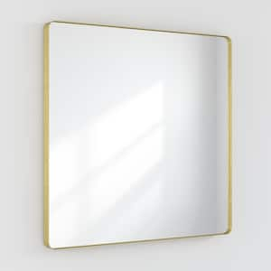 30 in. W x 30 in. H Square Framed Wall Mounted Bathroom Vanity Mirror in Brushed Gold