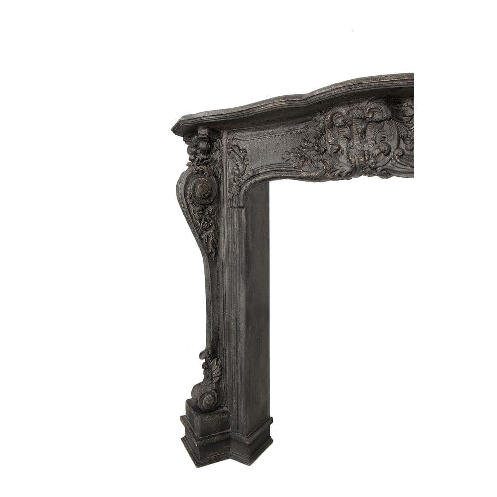 Ornate Black Wood Wall-Mounted Decorative Fireplace Mantel