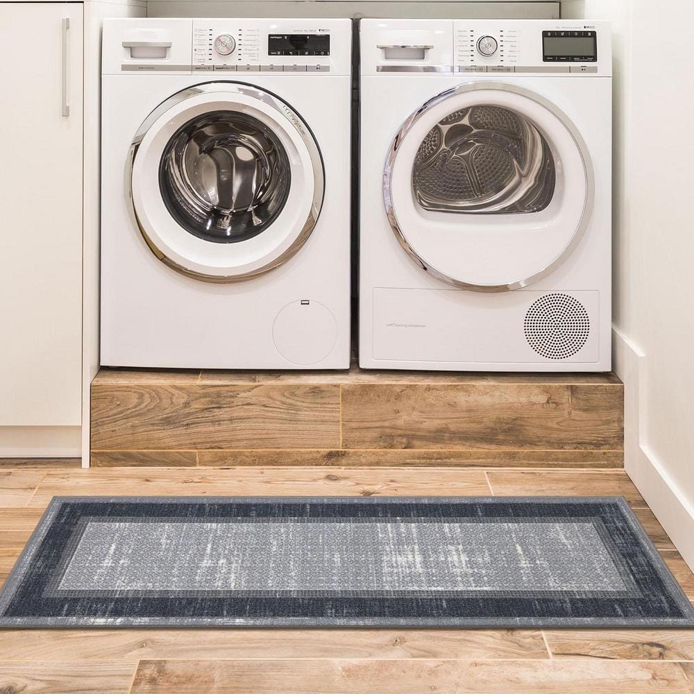 Gray and Black Machine Washable Non-Slip Runner Rug
