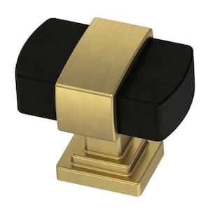 Wrapped Square 1-3/16 in. (30 mm) Brushed Brass and Matte Black Cabinet Knob