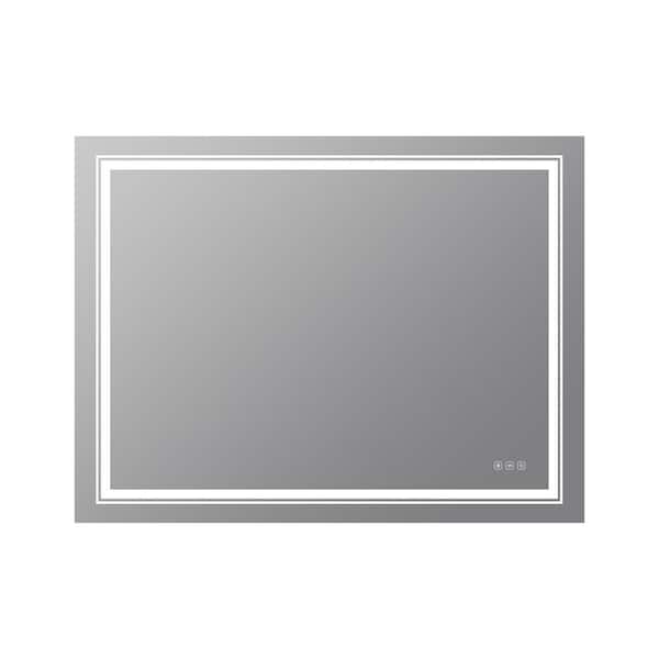 Amucolo 48 in. W x 36 in. H Large Rectangular Frameless Anti-Fog LED Light Wall Bathroom Vanity Mirror in Silver