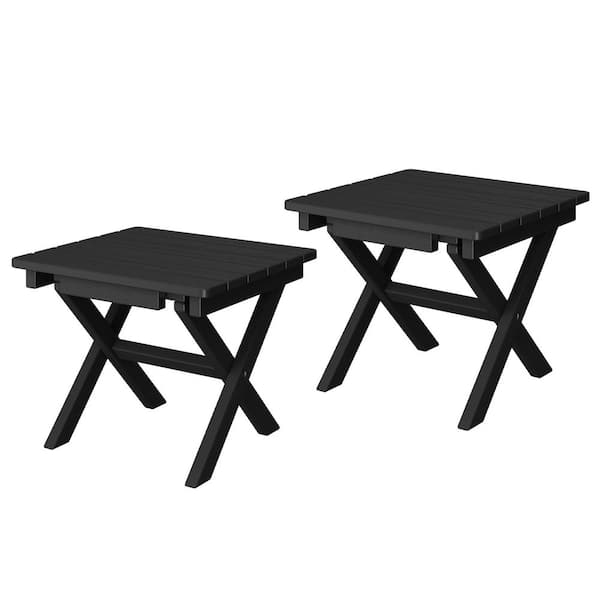 JEAREY Black HDPE Plastic Portable Patio End Table Folding Outdoor Coffee Table (Set of 2)