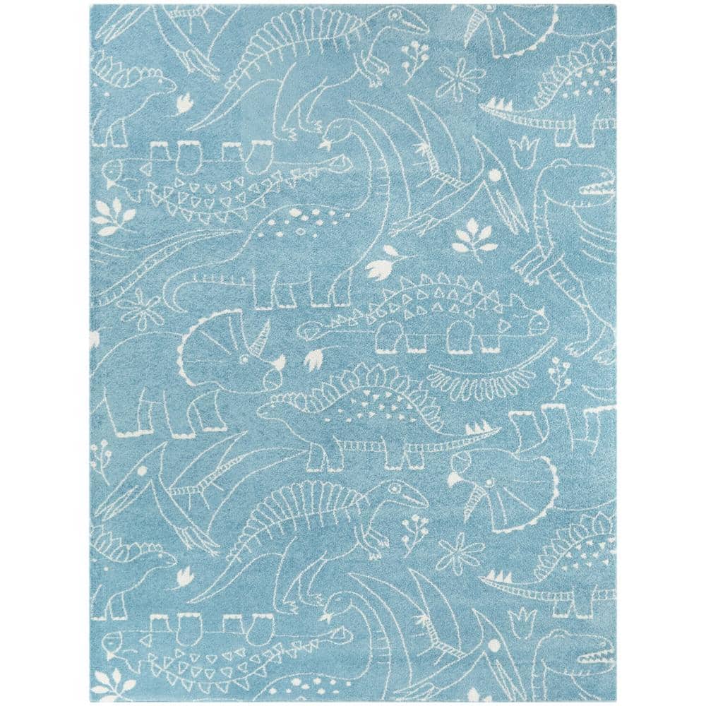 Parker Teal 7 ft. x 9 ft. Dinosaur Area Rug