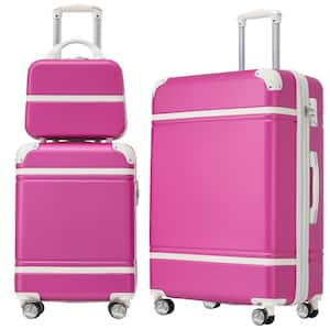 Pink Lightweight 3-Piece Expandable ABS Hardshell Spinner 20" + 24" Luggage Set with Cosmetic Case, 3-Digit TSA Lock