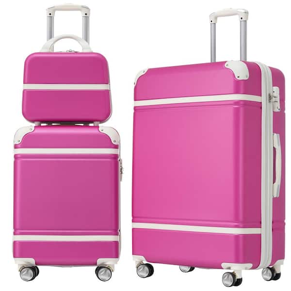 Merax Pink Lightweight 3-Piece Expandable ABS Hardshell Spinner 20" + 24" Luggage Set with Cosmetic Case, 3-Digit TSA Lock