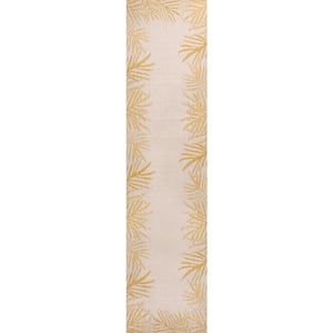 Isla Yellow/Cream 2 ft. x 8 ft. Coastal Cottage Palm Frond Border Indoor/Outdoor Runner Rug