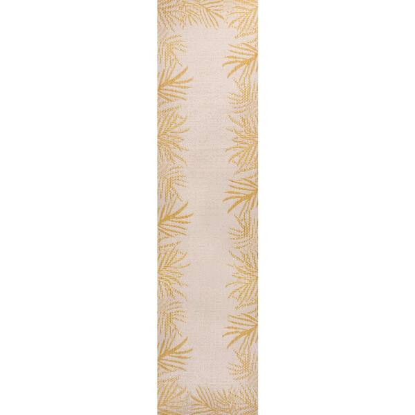 Isla Yellow/Cream 2 ft. x 8 ft. Coastal Cottage Palm Frond Border Indoor/Outdoor Runner Rug