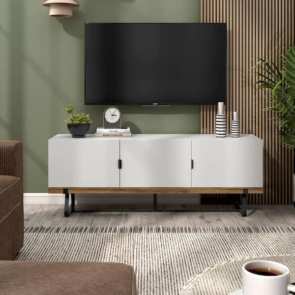 Furniture of America Eliot 60 in. White Tv Stand Fits Tv's Up To 65 in. With 3-Cabinets