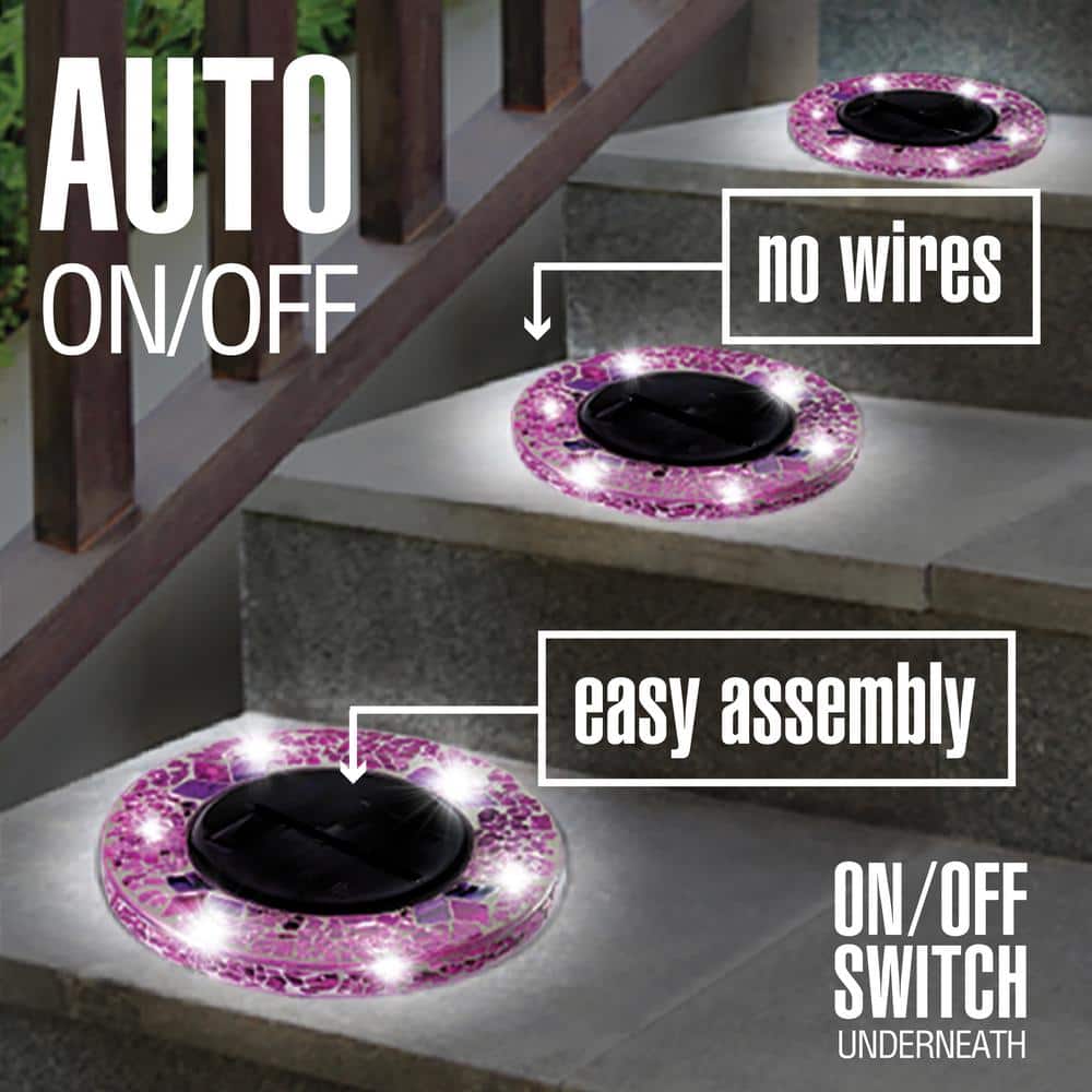 Pink Mosaic Solar LED Pathway Lights with Auto On/Off - 4 Pack
