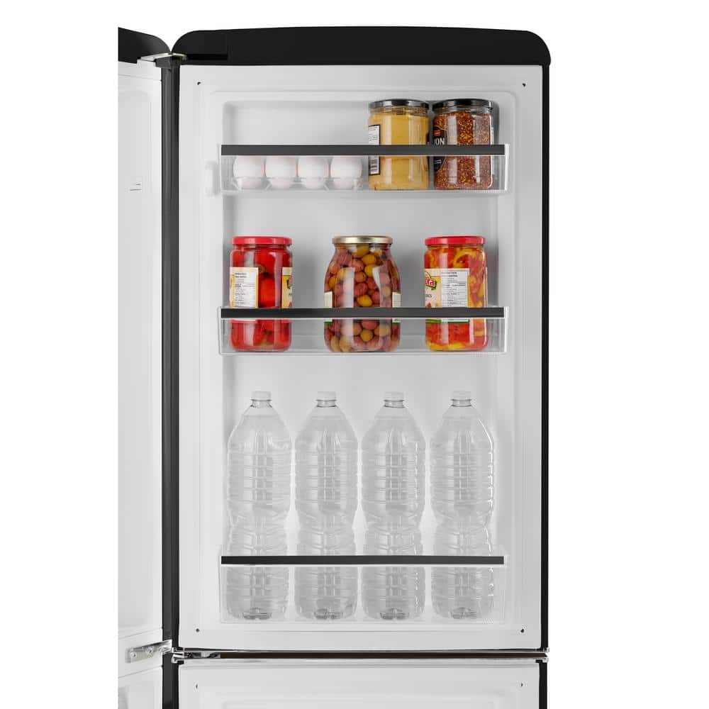 Midnight Black Compact Retro Refrigerator with Bottom Freezer