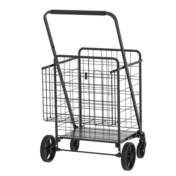 Extra Large Shopping Cart, Grocery Cart on Wheels, Foldable Utility Shopping Carts with Double Basket, Serving Cart
