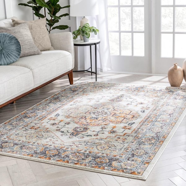 Rodeo Carno Bohemian Eclectic Beige 3 ft. 11 in. x 5 ft. 3 in. Medallion Oriental Distressed Area Rug