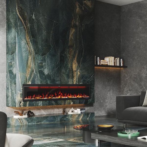 Luminara 88 in. WiFi-Enabled Recessed and Wall Mounted Electric Fireplace in Black with Alexa and Smart APP Control