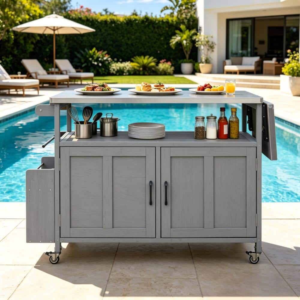 Cadricoo Patio Outdoor Kitchen Island With Drop Leaf, Outdoor