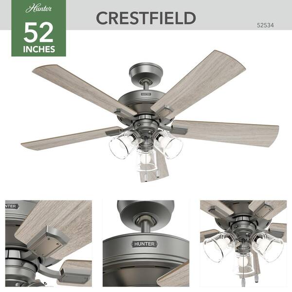 Hunter Crestfield 52 in. Indoor Matte Silver Ceiling Fan with