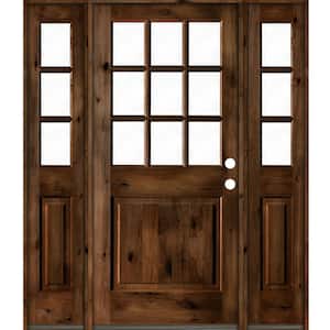 64 in. x 80 in. Rustic Knotty Alder Left-Hand Clear 9-Lite Provincial Stain Wood Single Prehung Front Door/Sidelites
