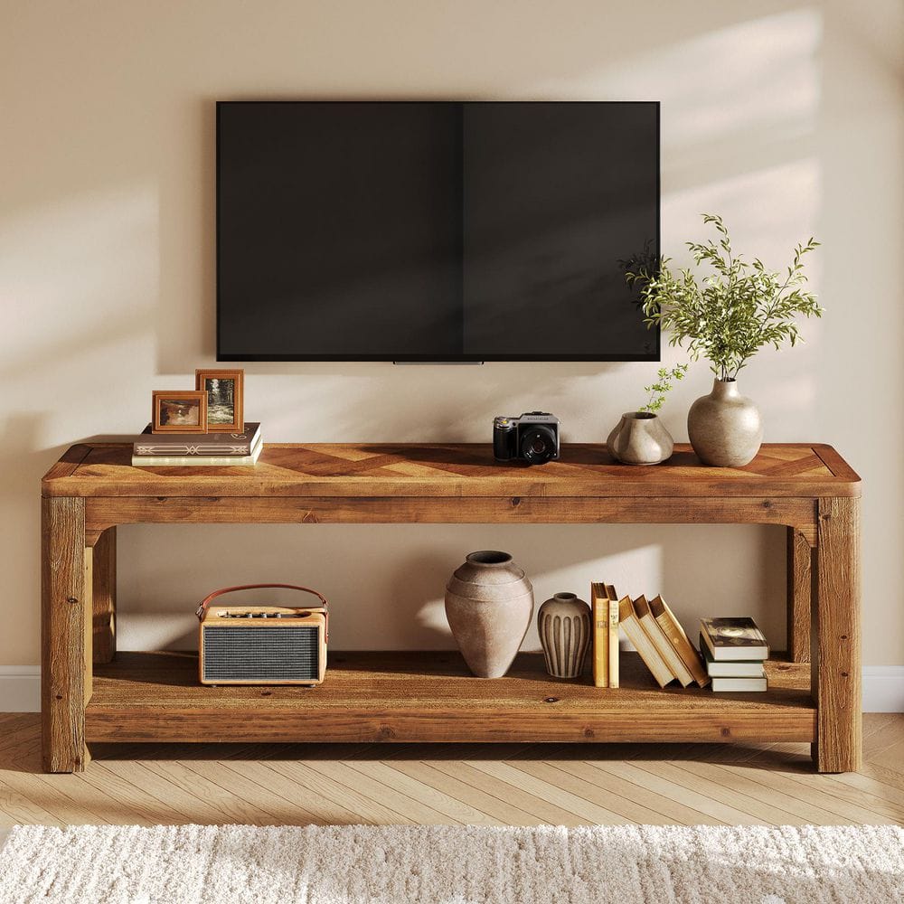 TRIBESIGNS WAY TO ORIGIN Tabor 63 in. Rustic Brown Solid Wood TV