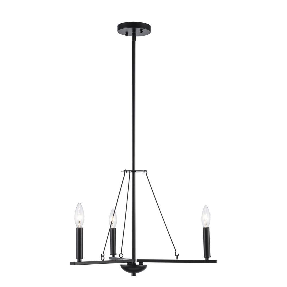 Black Metal 3-Light Candle Chandelier with Adjustable Height