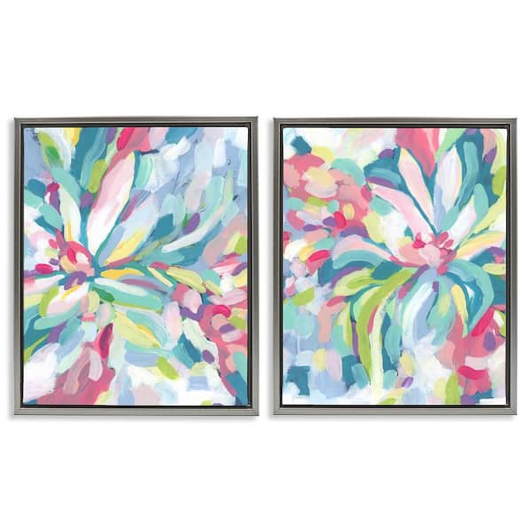 Stupell Industries Pastel Whimsy Flower Pattern by June Erica Vess 2 Pieces Gray Floater Frame Abstract Graphic Art Print 21 in. x 17 in.