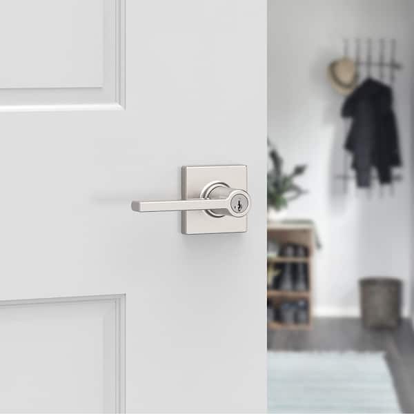 Casey Satin Nickel Keyed Entry Door Handle Featuring SmartKey Technology and Microban