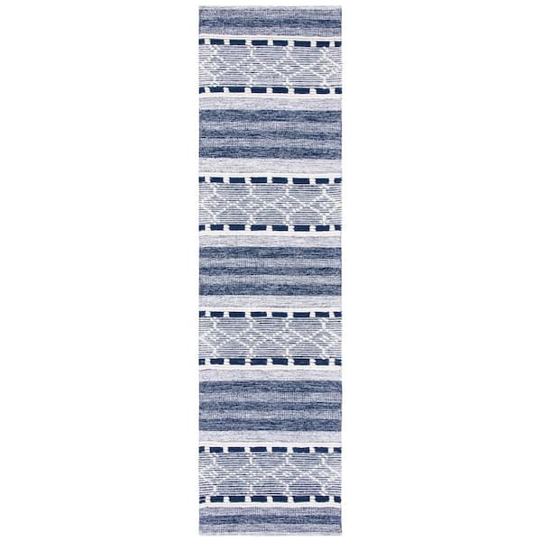 SAFAVIEH Striped Kilim Navy Ivory 2 ft. x 9 ft. Geometric Striped Runner Rug