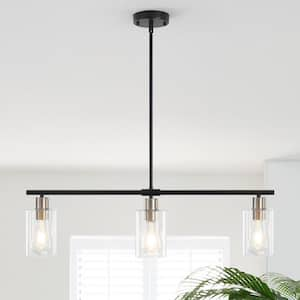 Delmis 3-Light Black/Nickel Pendant Kitchen Linear Island Rustic Chandelier with Clear Glass Shades No Bulbs Included