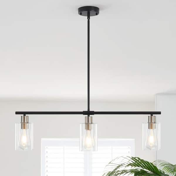 LWYTJO Delmis 3-Light Black/Nickel Pendant Kitchen Linear Island Rustic Chandelier with Clear Glass Shades No Bulbs Included