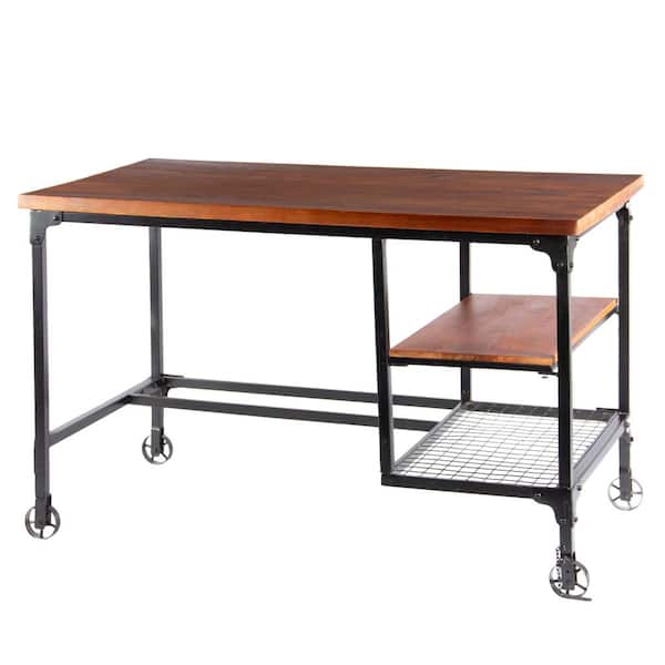 maocao hoom 48 in. L x 26 in.W Retangular Brown Wood Computer Desk with 2-Bottom Shelves
