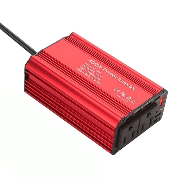 400-Watt Car Power Inverter with 2-AC Outlets, 65W USB-C and 18W USB-A Ports, DC 12V to 110V AC Converter for Vehicles